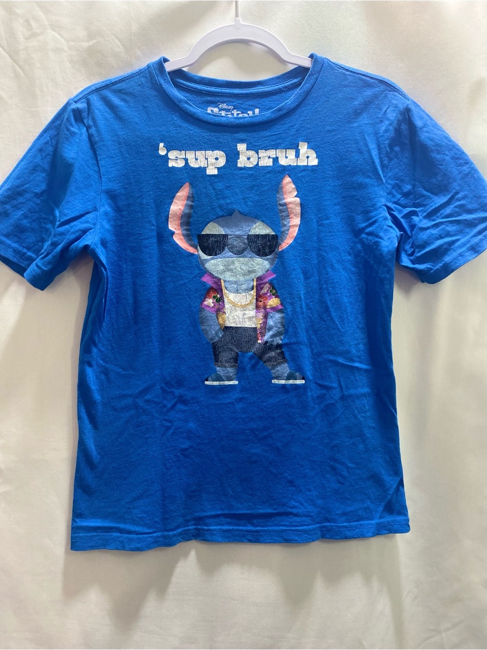 Disney Stitch Blue "'sup bruh" Graphic T-Shirt Kids XL (14/16) Disney Franchise